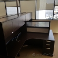 Espresso Single Pedestal L Suite Desk O/H Storage $/pair 66x66